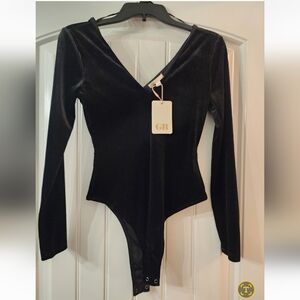 New women bodysuit velvet black xs nwt